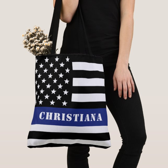 Bolsa Tote Oficial de Polícia Thin Blue Line. (Close Up)