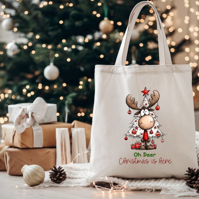 Bolsa Tote Oh Deer Christmas Is Here Cute Funny Reindeer  (Criador carregado)