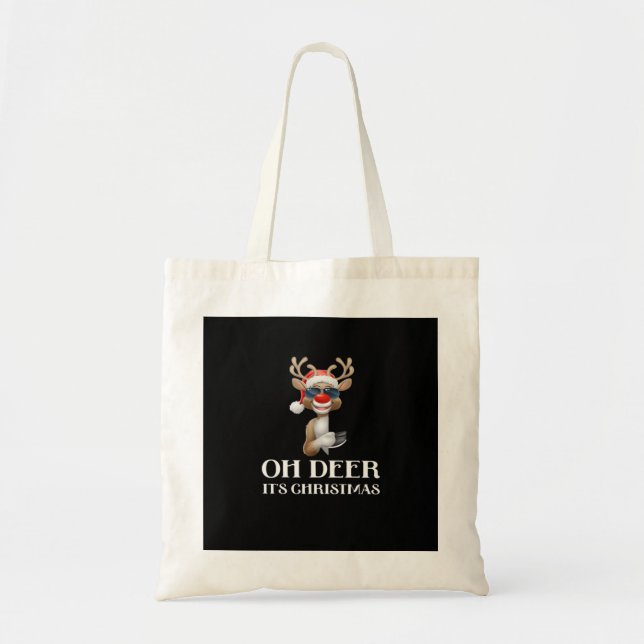 Bolsa Tote Oh Deer Its Christmas Reindeer With Red NoTote Bag (Frente)