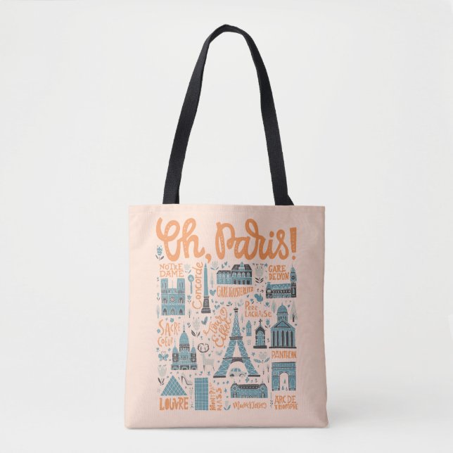 Bolsa Tote Oh, Paris! tipografia da cidade de | (Frente)