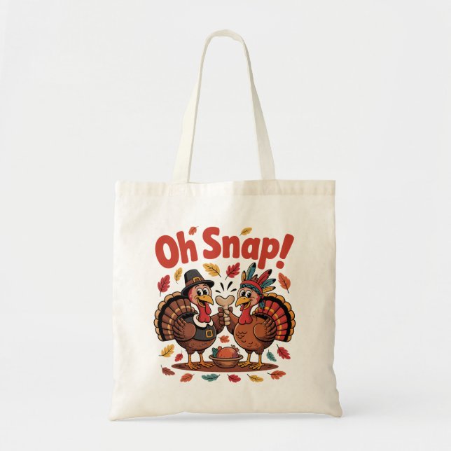 Bolsa Tote Oh Snap! Wishbone Game Pilgrim Native Turkey Funny (Frente)