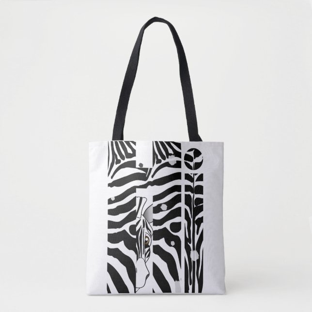 Bolsa Tote "Oi" Zebra Black/White Stripes Abstrato Trendy (Frente)