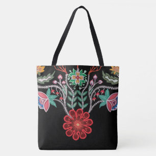 Bolsa Tote Ojibwe Firekeepers Floral Motif Black