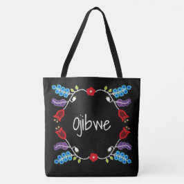 Bolsa Tote Ojibwe Floral Motif Black