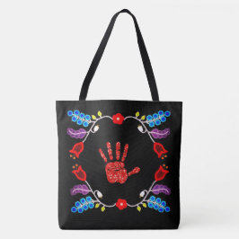 Bolsa Tote Ojibwe Floral Motif MMIW Preto