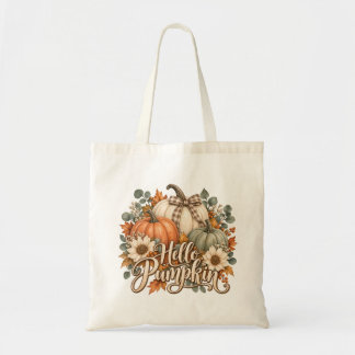 Bolsa Tote Olá Abóbora Arranjo Floral Outonal de Laço Coquete