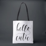 Bolsa Tote Olá, Bolinhas de Caligrafia Moderna Negra<br><div class="desc">Na moda e saco de tota moderno com caligrafia moderna e padrão de bolinhas. Esta bolsa de tote motivacional será perfeita como presente. Olá,  querida!</div>