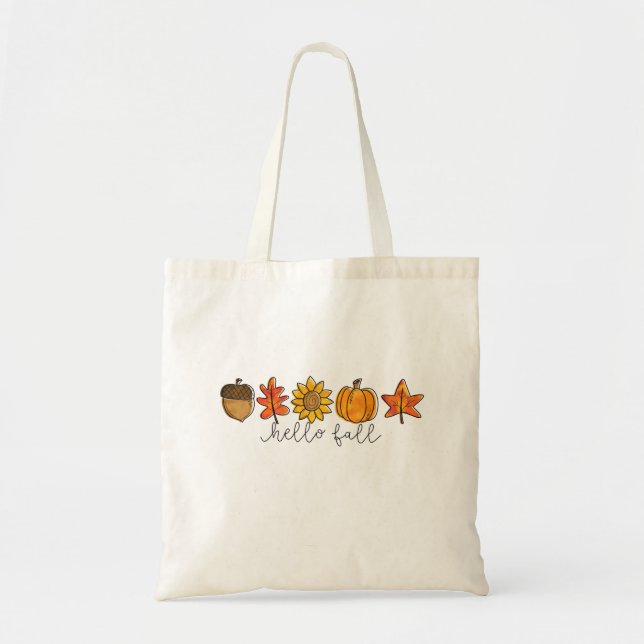 Bolsa Tote Olá Fall Acorn Sunflower Leaves & Pumpkin (Frente)
