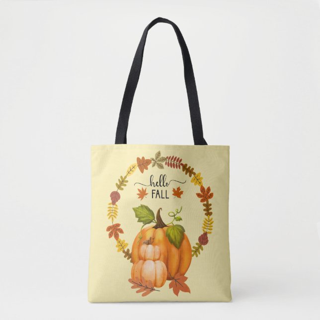 Bolsa Tote Olá Fall Autumn Deixa Pumpkins Por Todo O Mundo (Frente)