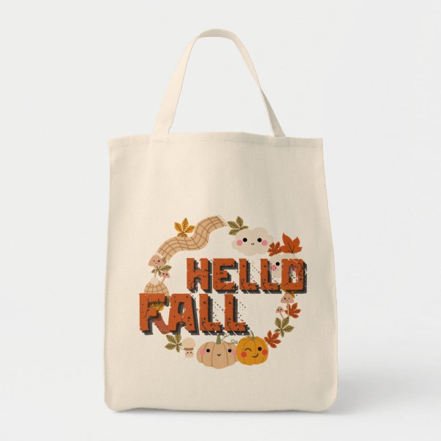 Bolsa Tote Olá, Fall Cut Nature O Outono Deixa Pumpkins (Frente)