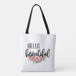 Bolsa Tote Olá Linda Rosa de Aquarela Tipografia Moderna