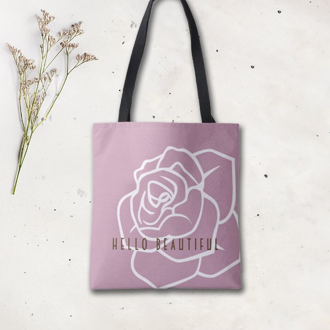 Bolsa Tote Olá Linda - Rosa Rosa Rosa Rosa Quadrada Moderna (Criador carregado)