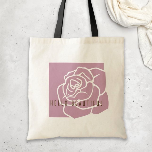 Bolsa Tote Olá Linda - Rosa Rosa Rosa Rosa Simples Moderna (Criador carregado)