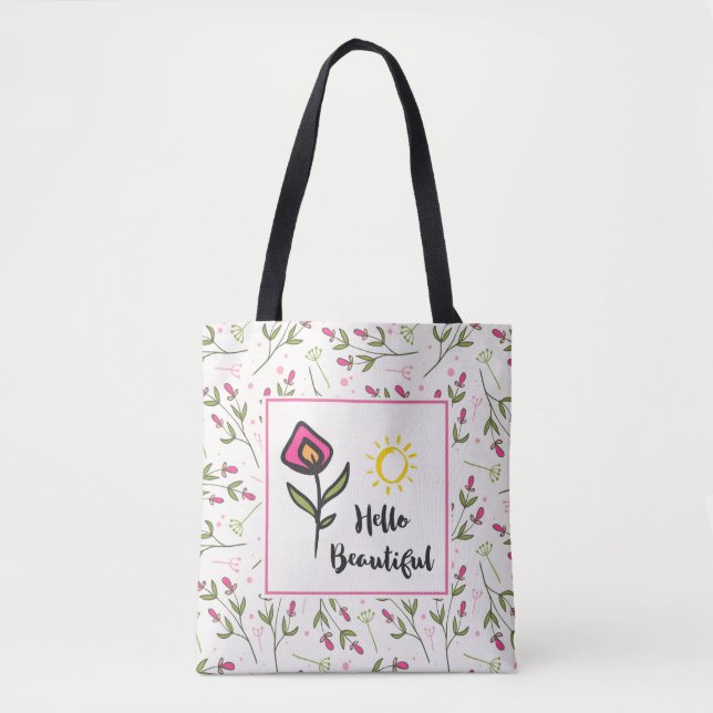 Bolsa Tote Olá Lindos Flores Selvagens Bonito e Sol (Frente)