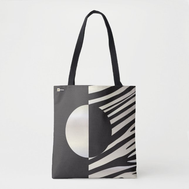 Bolsa Tote "Olá!" listras pretas/brancas da zebra abstraem na (Frente)