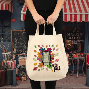 Bolsa Tote Olá Outono Coruja Folhas de Outono Caprichoso
