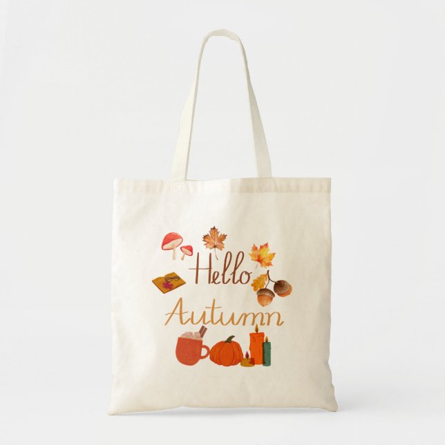 Bolsa Tote Olá outono - Cozy Fall Vibes com Pumpkins (Frente)