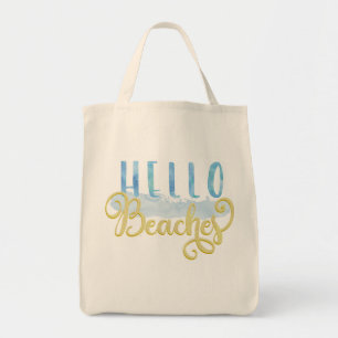 Bolsa Tote Olá! praias - sacola do verão da aguarela