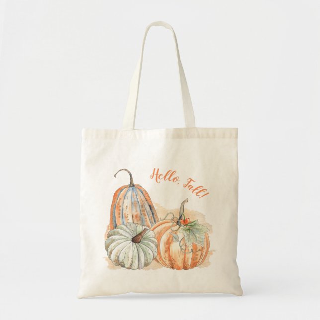 Bolsa Tote Olá, Queda Watercolor Pumpkins (Frente)