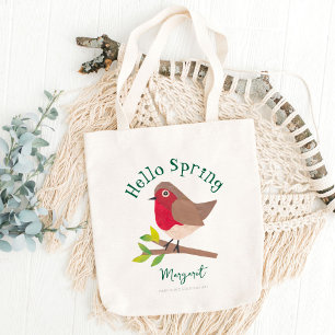 Bolsa Tote Olá, Retrô Personalizado Robin Cute Bird