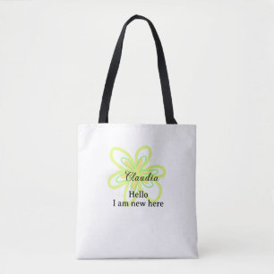 Bolsa Tote Olá, sou novo aqui nome flor amarela verde criança