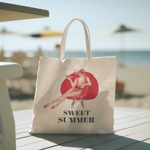Bolsa Tote Olá Summer com a tipografia Toalha Tropical Bag