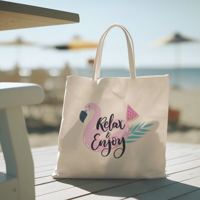 Bolsa Tote Olá Summer com Flamingo Tropical (hello summer, beach tote bag, vacation tote bag, school tote bag, colorful typography, gift for her)