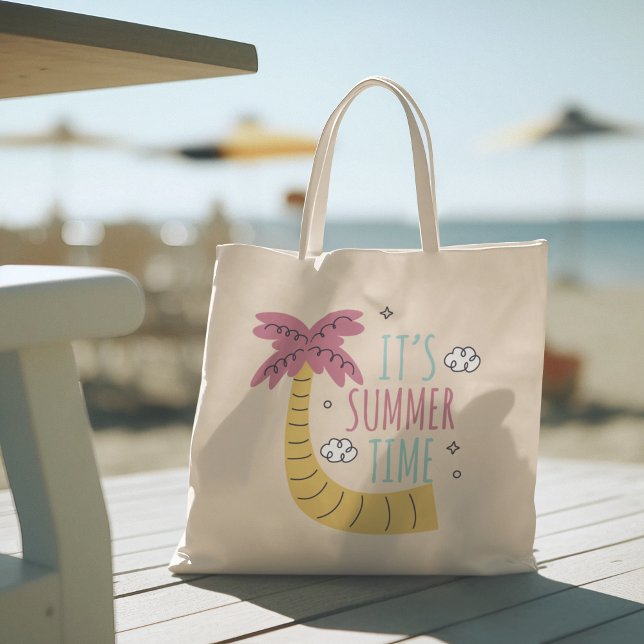 Bolsa Tote Olá Summer com Flamingo Tropical Tote Bag (hello summer, beach tote bag, vacation tote bag, school tote bag, colorful typography, gift for her)