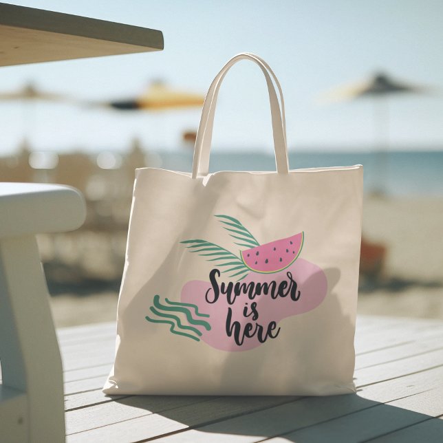 Bolsa Tote Olá Summer com Flamingo Tropical Tote Bag (hello summer, beach tote bag, vacation tote bag, school tote bag, colorful typography, gift for her)