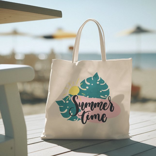Bolsa Tote Olá Summer com Flamingo Tropical Tote Bag (hello summer, beach tote bag, vacation tote bag, school tote bag, colorful typography, gift for her)