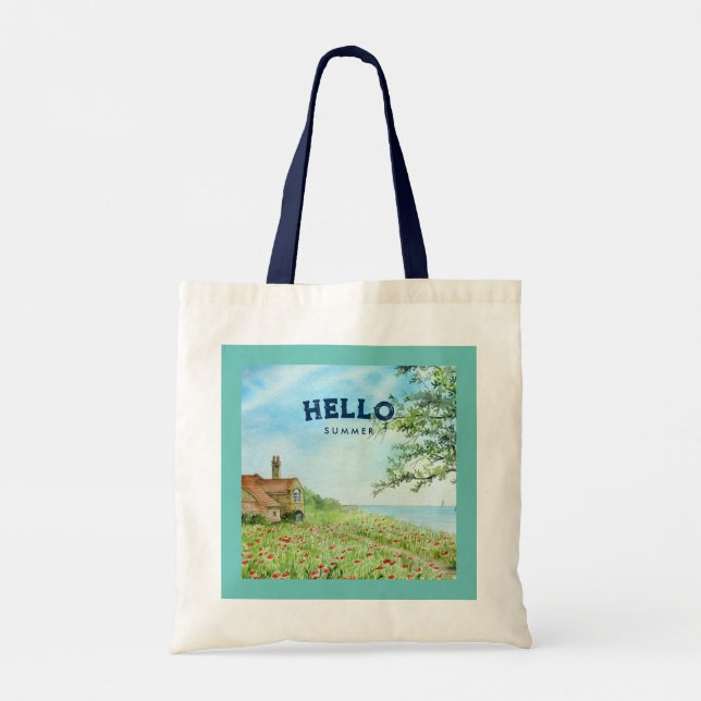 Bolsa Tote Olá Summer Poppy Field Sun Landscape (Verso)