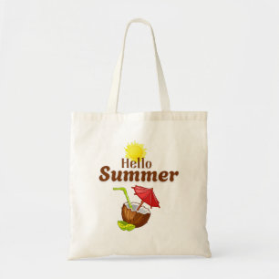 Bolsa Tote Olá Verão Amarelo Sol Coco Guarda-Chuva Vermelho