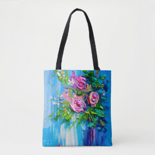 Bolsa Tote Óleo pintando um buquê de rosas. Impressionista em