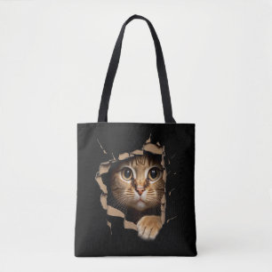 Bolsa Tote Olhares de gatinho fofo de tecido rasgado Gatos