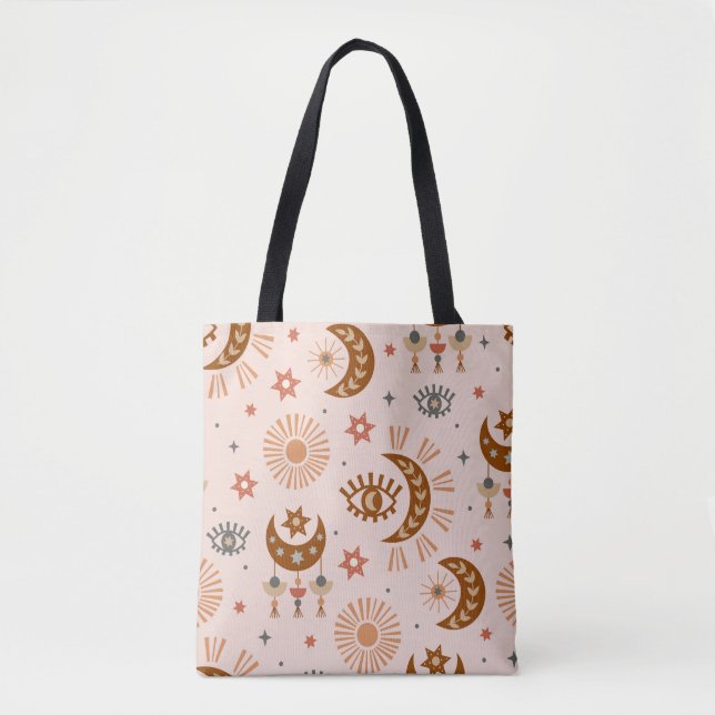 Bolsa Tote Olho celestial, lua, padrão solar. (Frente)