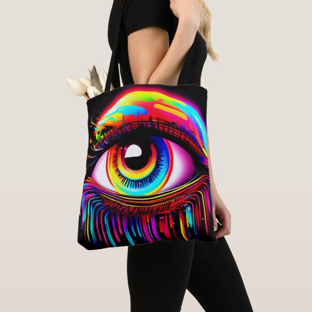 Bolsa Tote Olho de Neon Vibrante com Cores Derretidas (Close Up)