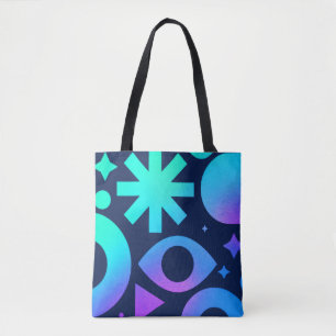Bolsa Tote Olho Gordo Cósmico Verde Teal Roxo Míst