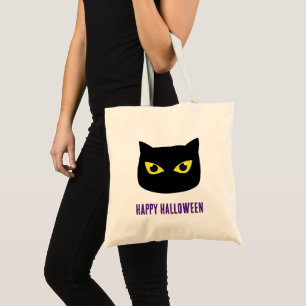 Bolsa Tote Olhos amarelos de gato preto Feliz Halloween