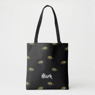 Bolsa Tote Olhos de gato de nome personalizado em preto