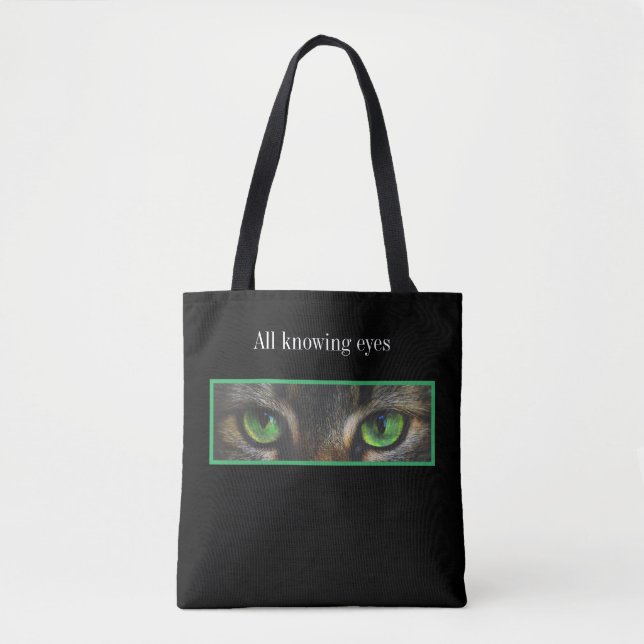 Bolsa Tote Olhos de gato fofos em preto (Frente)