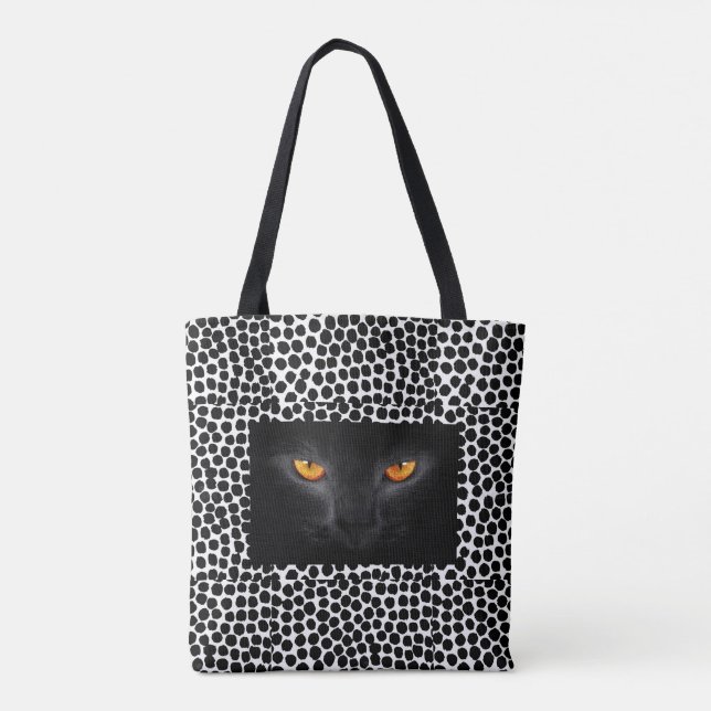 Bolsa Tote Olhos de gato preto e bolinhas branca (Verso)