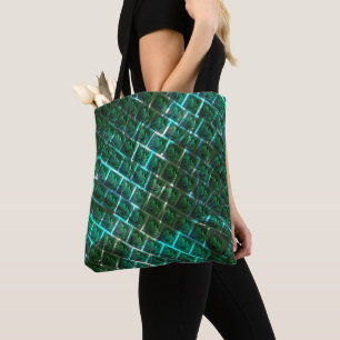 Bolsa Tote "Olhos enquadrados verdes", arranhões e grelha azu
