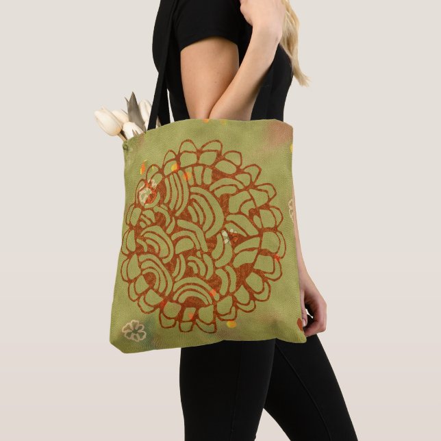 Bolsa Tote Olive e Ferrugem Verde Flor do Sol Grunge (Close Up)