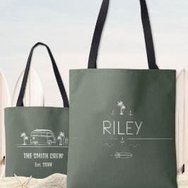 Bolsa Tote Olive Green Vintage Van Surfer Crew All-Over Print