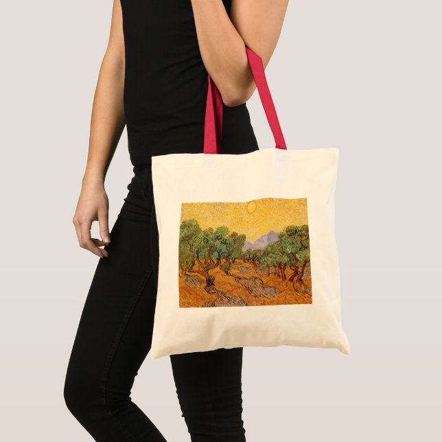 Bolsa Tote Oliveiras, céu amarelo e sol, Vincent van Gogh (Frente (produto))