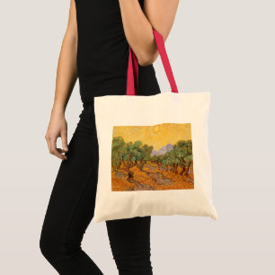 Bolsa Tote Oliveiras, céu amarelo e Sun, Vincent van Gogh