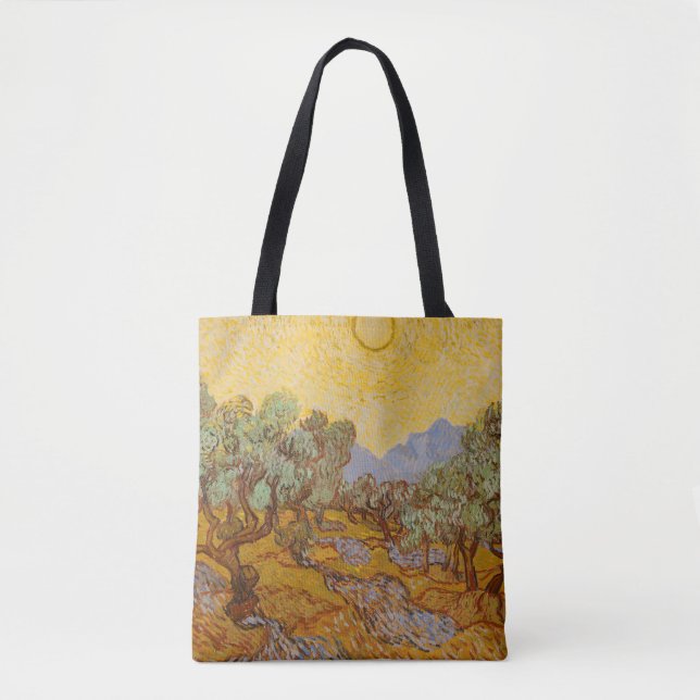 Bolsa Tote Oliveiras de Van Gogh Céu Sol Amarelo (Frente)