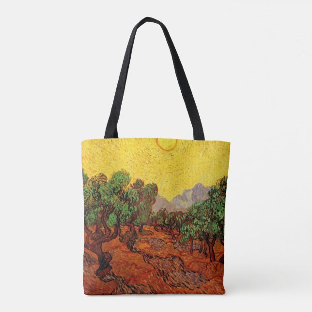 Bolsa Tote Oliveiras de Van Gogh com o Céu Amarelo e Sol (Verso)