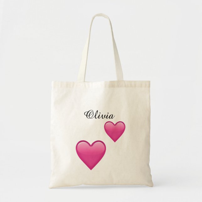 Bolsa Tote Olivia Personalized Tote Bag with Hearts Emoji (Frente)