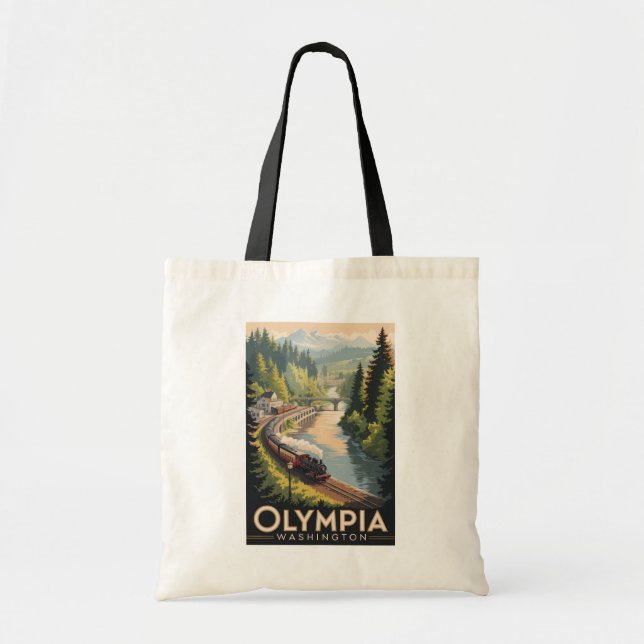 Bolsa Tote Olympia Washington Illustration Travel Art Vintage (Frente)